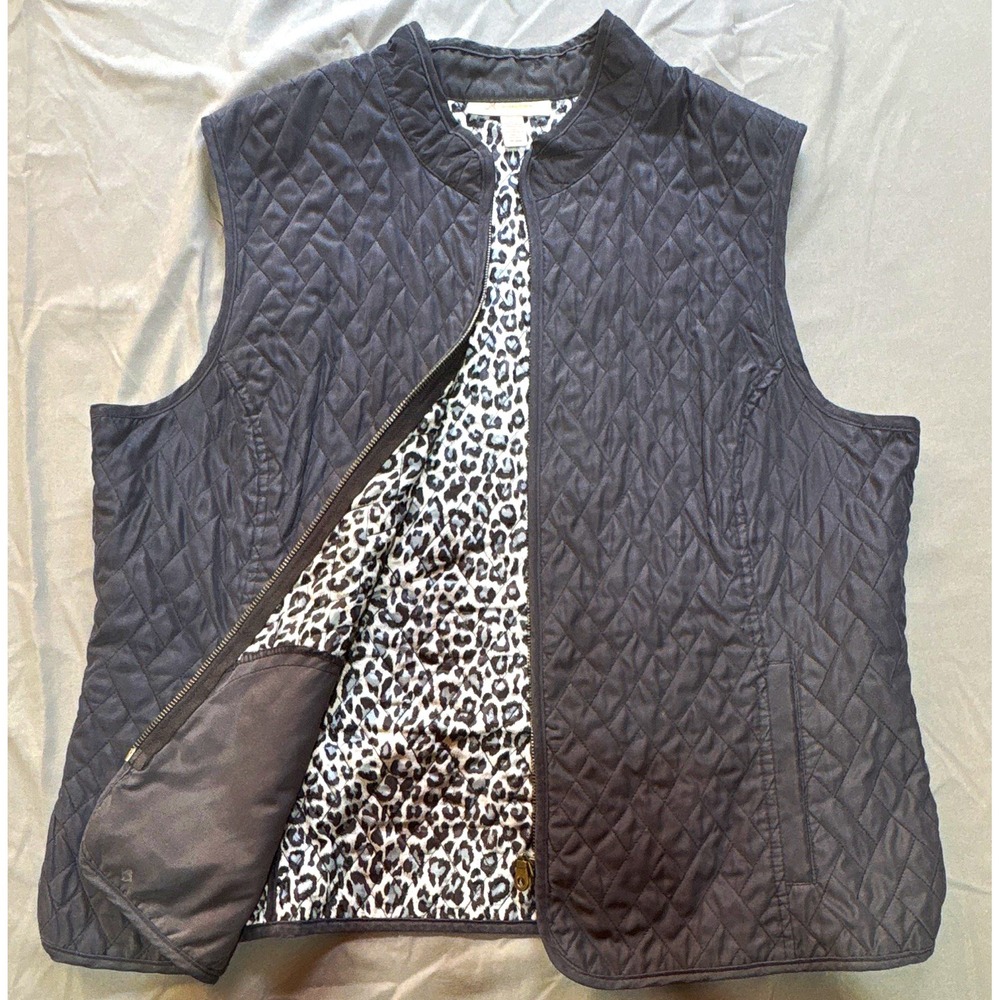JM Collection Women's Black Full Zip Quilted Vest Lined Pockets XL